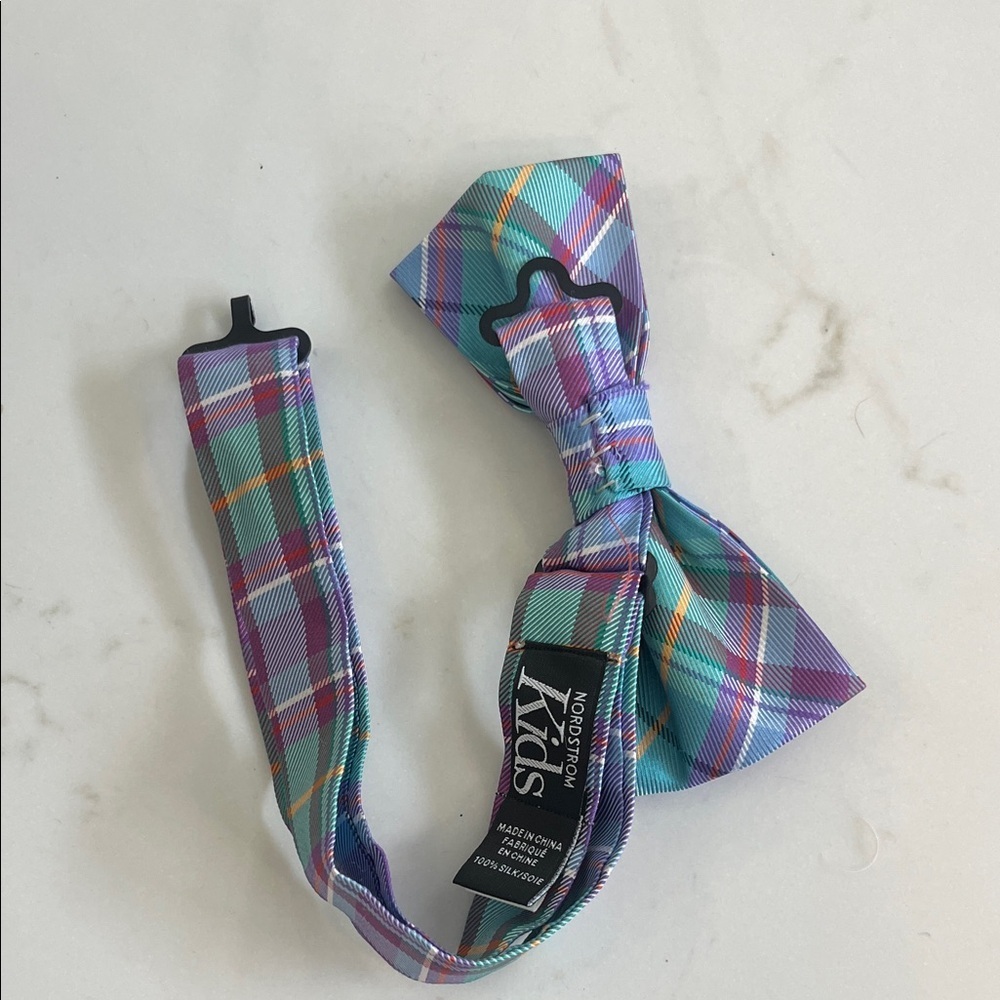 Nordstrom Purple & Teal Plaid Silk Bow Tie - Youth - Picture 4 of 4